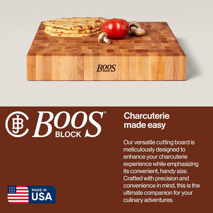 CCB Series Square Wooden Maple Cutting Board 12”x12” – 3” Thick, 13-lb Reversible Butcher Block with End-Grain & Finger Grips – Made in the USA