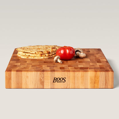 CCB Series Square Wooden Maple Cutting Board 12”x12” – 3” Thick, 13-lb Reversible Butcher Block with End-Grain & Finger Grips – Made in the USA