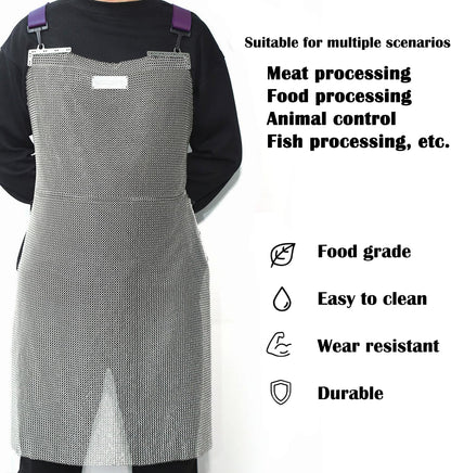 Chainmail Apron for Butcher, Cut Resistant Apron for Meat Cutting, Food Grade Stainless Steel Metal Mesh with Adjustable Strap (Medium)