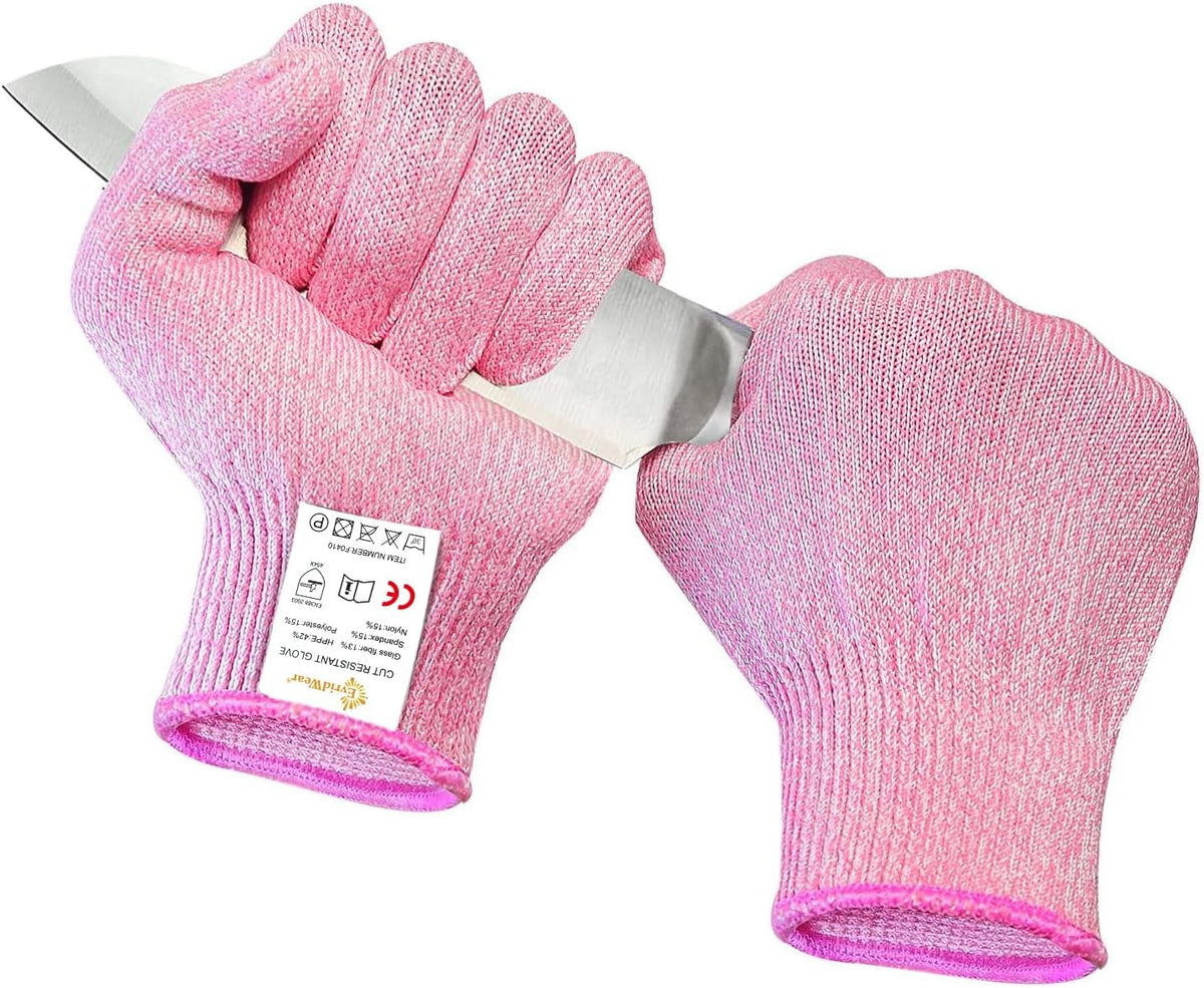 Cut Resistant Gloves Food Grade Level 5 Kitchen Safety Protection (Medium, Pink)