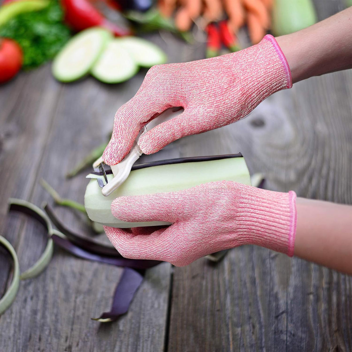 Cut Resistant Gloves Food Grade Level 5 Kitchen Safety Protection (Medium, Pink)