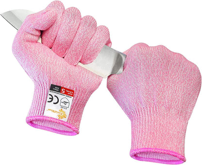 Cut Resistant Gloves Food Grade Level 5 Kitchen Safety Protection (Medium, Pink)