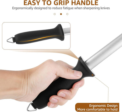 12 In Diamond Knife Sharpening Steel Rod Solid Carbide Sharpener Portable Knife Blade Sharpener Rod Stick Safe Diamond Honing Steel Efficient Knife Sharpening Rod for Honing Knife Blades Garden Tools