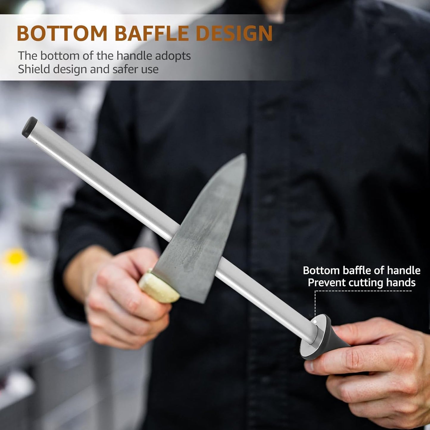12 In Diamond Knife Sharpening Steel Rod Solid Carbide Sharpener Portable Knife Blade Sharpener Rod Stick Safe Diamond Honing Steel Efficient Knife Sharpening Rod for Honing Knife Blades Garden Tools