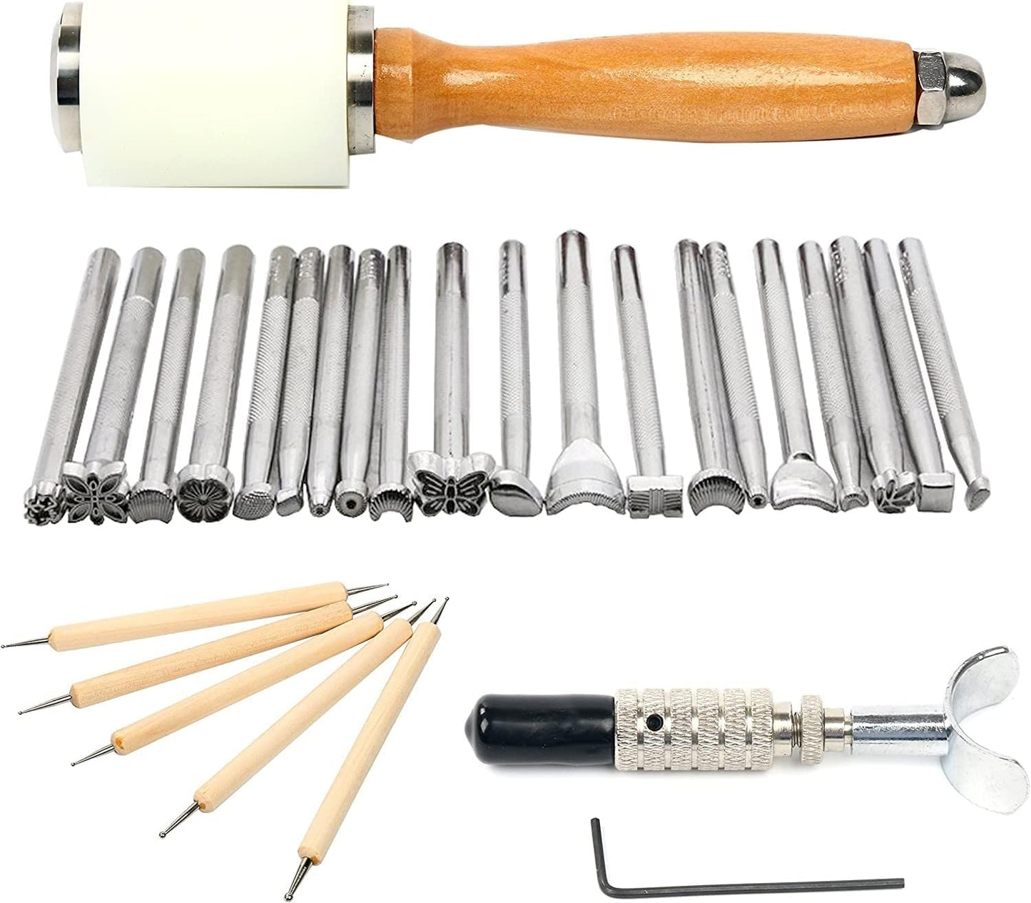 20pcs Leather Carving Working Saddle Making Tools Set Nylon Hammer Swivel Knife DIY Leather Craft Modelling Kit