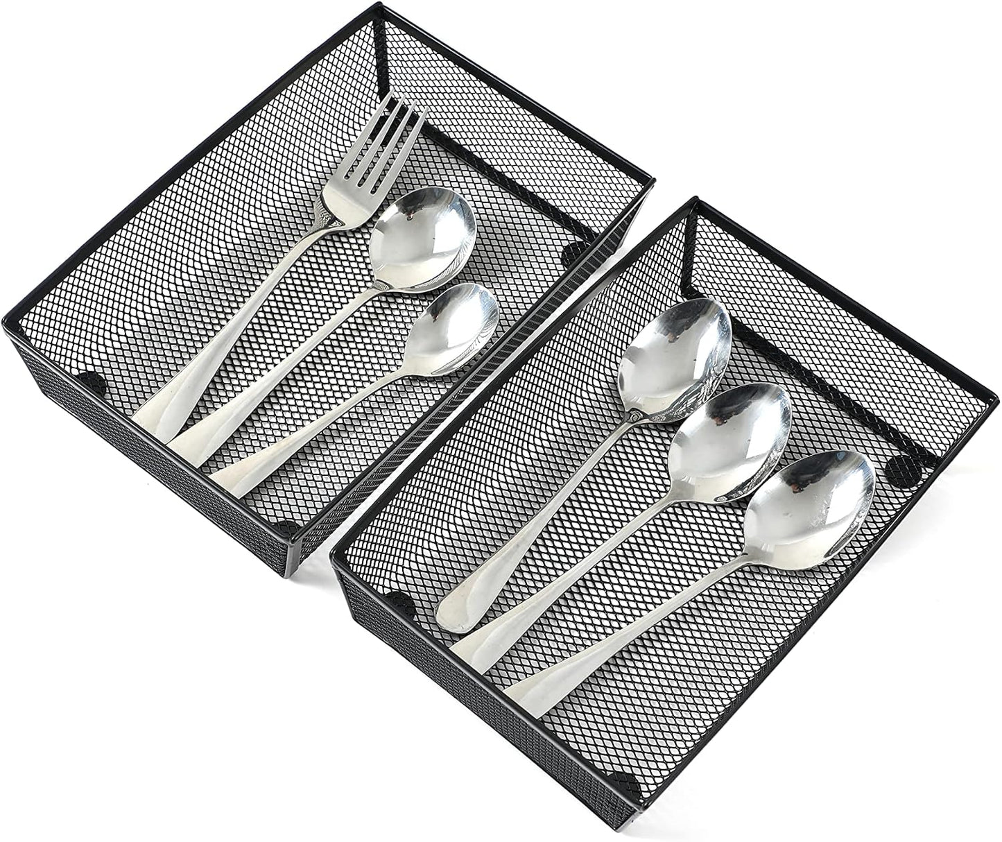 3 Pack Mesh Flatware Drawer Organizer for Kitchen/Office/Home Tools,Spoon Knife Fork Organizers Box Utensil Tabletop Storage Tray (12 x 6 x 2 Inch)