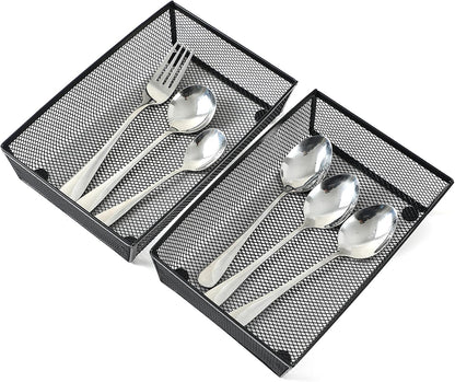 3 Pack Mesh Flatware Drawer Organizer for Kitchen/Office/Home Tools,Spoon Knife Fork Organizers Box Utensil Tabletop Storage Tray (12 x 6 x 2 Inch)