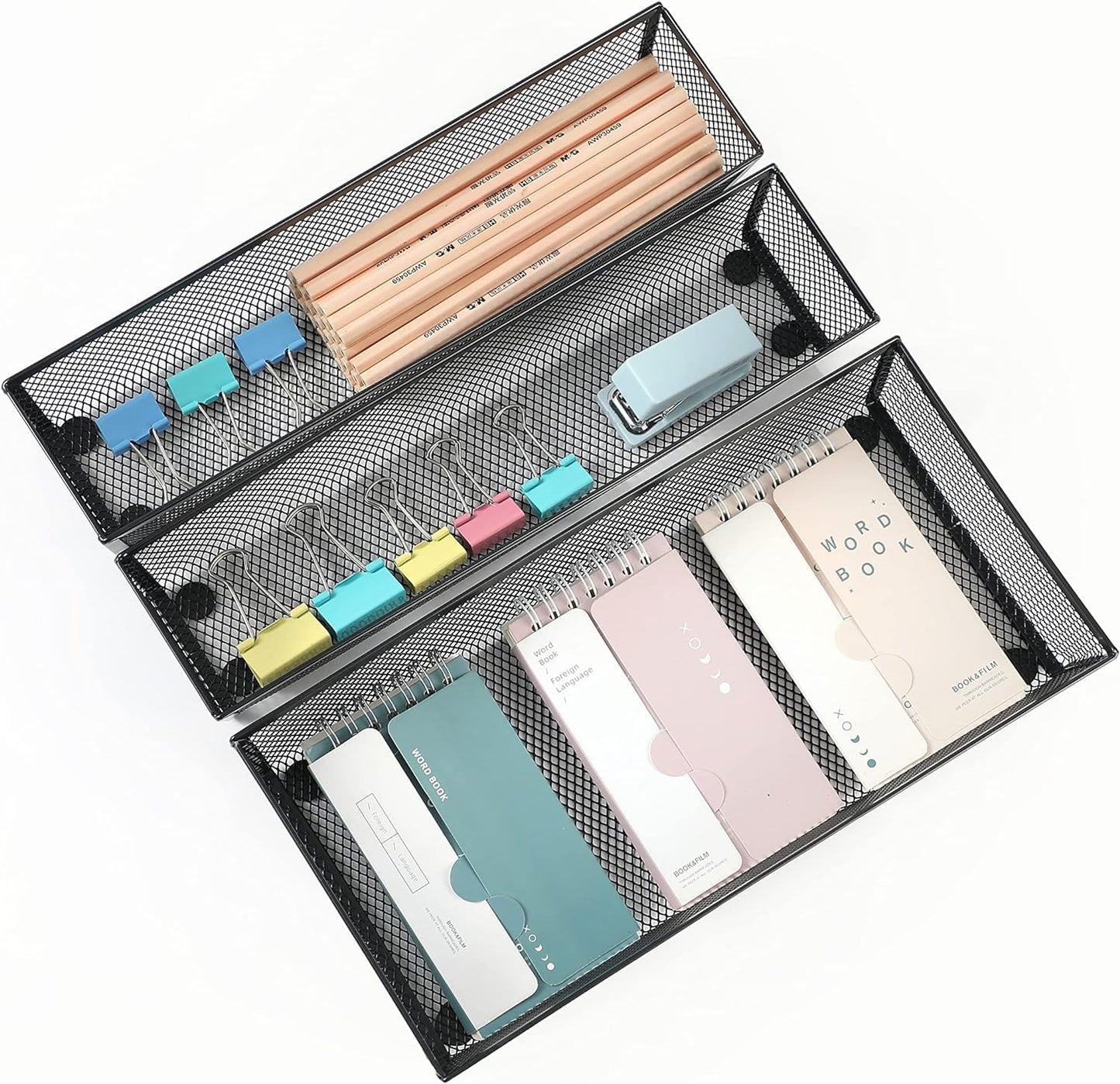 3 Pack Mesh Flatware Drawer Organizer for Kitchen/Office/Home Tools,Spoon Knife Fork Organizers Box Utensil Tabletop Storage Tray (12 x 6 x 2 Inch)