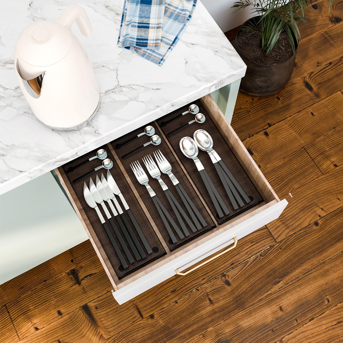 3 Pack Mesh Flatware Drawer Organizer for Kitchen/Office/Home Tools,Spoon Knife Fork Organizers Box Utensil Tabletop Storage Tray (12 x 6 x 2 Inch)