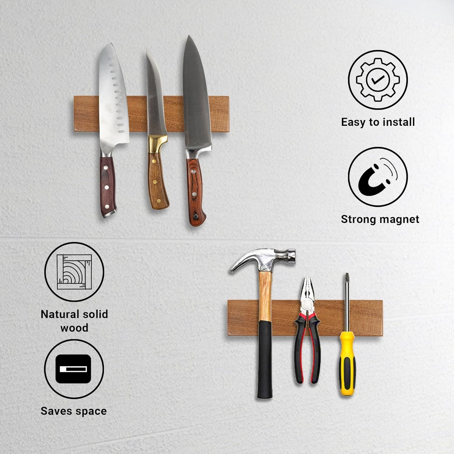 Wooden Magnetic Knife Holder - 8" Magnetic Knife Strips for Wall - knife storage kitchen accessories (8 inch)