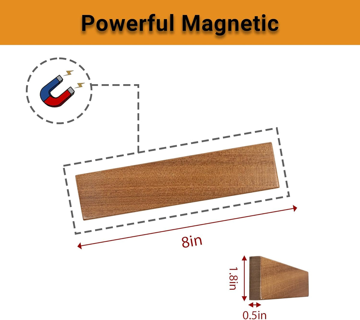 Wooden Magnetic Knife Holder - 8" Magnetic Knife Strips for Wall - knife storage kitchen accessories (8 inch)
