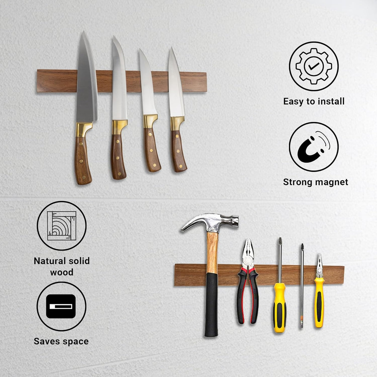 Wooden Magnetic Knife Holder - 8" Magnetic Knife Strips for Wall - knife storage kitchen accessories (8 inch)