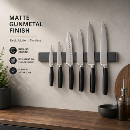 Magnetic Knife Holder 16 Inch Gunmetal – Exclusive Color Stainless Steel Strip, Rack & Bar for Wall or Fridge, No Drill Adhesive Kitchen Organizer, Premium Gift