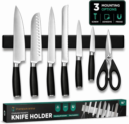 Magnetic Knife Holder 16 Inch Gunmetal – Exclusive Color Stainless Steel Strip, Rack & Bar for Wall or Fridge, No Drill Adhesive Kitchen Organizer, Premium Gift