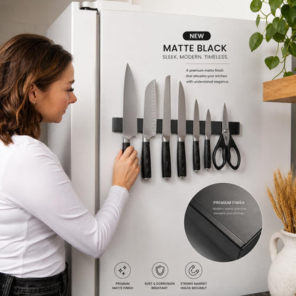 Magnetic Knife Holder 16 Inch Gunmetal – Exclusive Color Stainless Steel Strip, Rack & Bar for Wall or Fridge, No Drill Adhesive Kitchen Organizer, Premium Gift