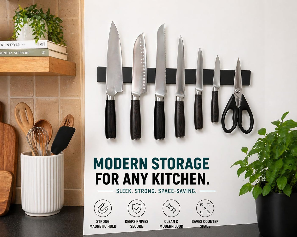 Magnetic Knife Holder 16 Inch Gunmetal – Exclusive Color Stainless Steel Strip, Rack & Bar for Wall or Fridge, No Drill Adhesive Kitchen Organizer, Premium Gift