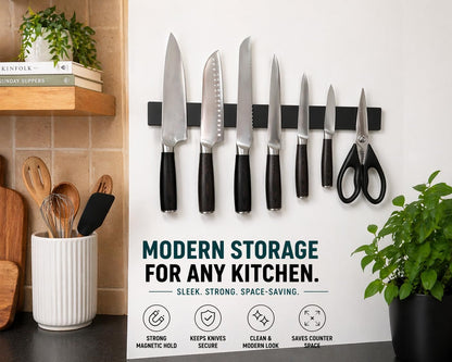 Magnetic Knife Holder 16 Inch Gunmetal – Exclusive Color Stainless Steel Strip, Rack & Bar for Wall or Fridge, No Drill Adhesive Kitchen Organizer, Premium Gift