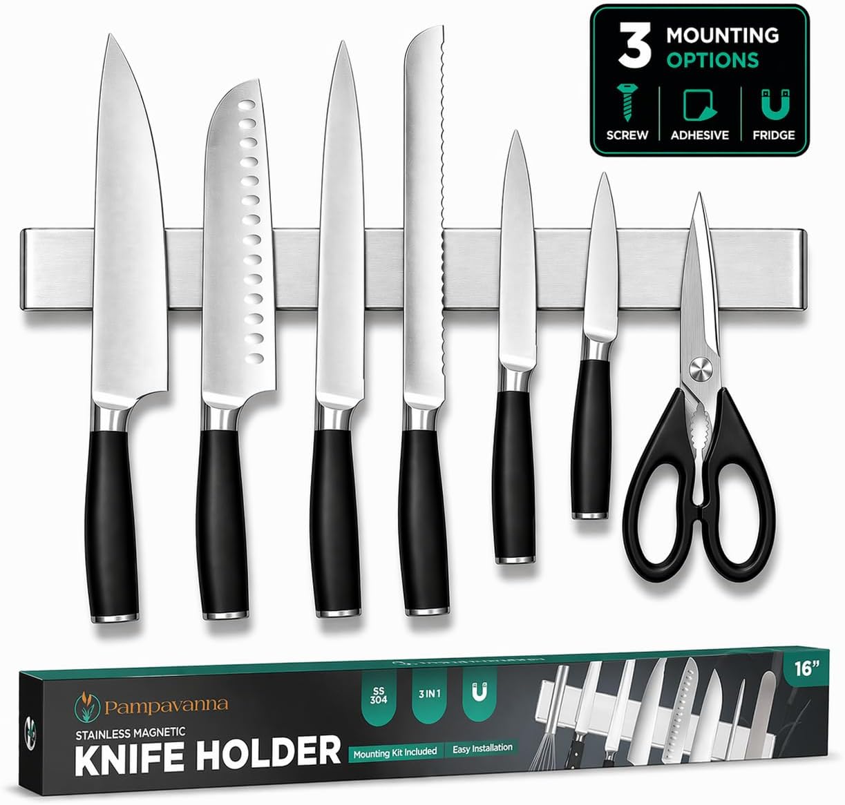 Magnetic Knife Holder 16 Inch Gunmetal – Exclusive Color Stainless Steel Strip, Rack & Bar for Wall or Fridge, No Drill Adhesive Kitchen Organizer, Premium Gift