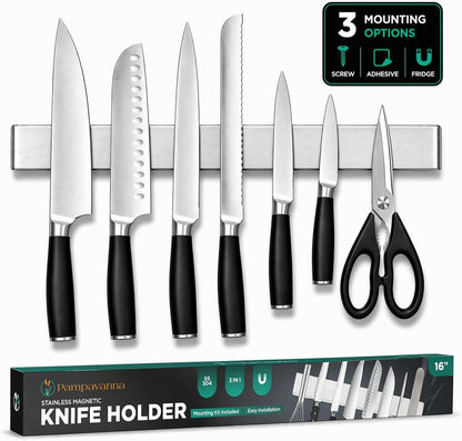 Magnetic Knife Holder 16 Inch Gunmetal – Exclusive Color Stainless Steel Strip, Rack & Bar for Wall or Fridge, No Drill Adhesive Kitchen Organizer, Premium Gift