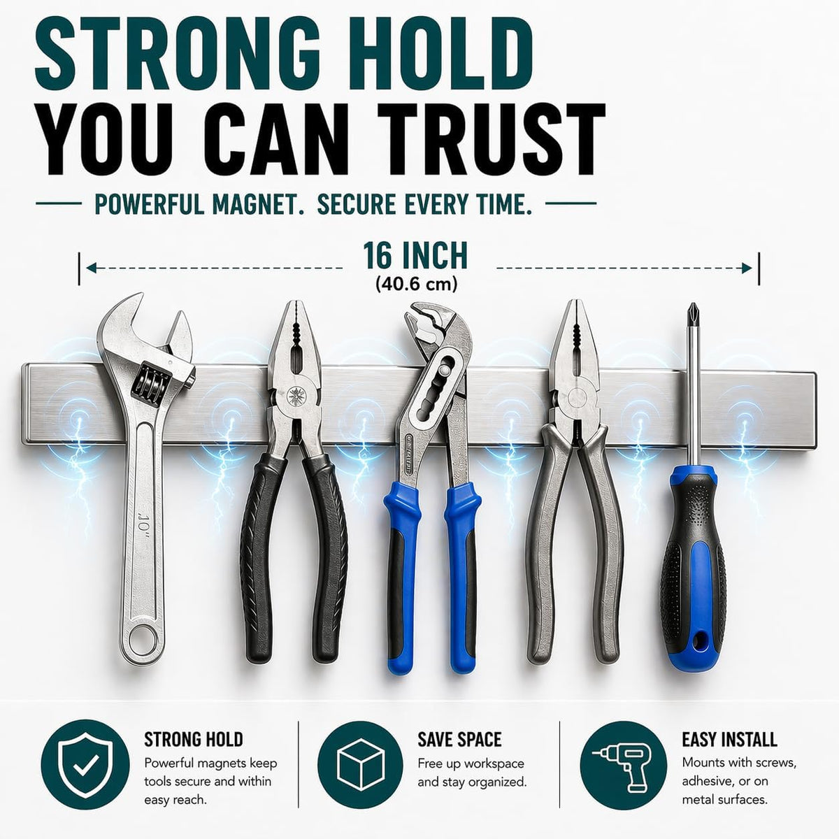 Magnetic Knife Holder 16 Inch Gunmetal – Exclusive Color Stainless Steel Strip, Rack & Bar for Wall or Fridge, No Drill Adhesive Kitchen Organizer, Premium Gift