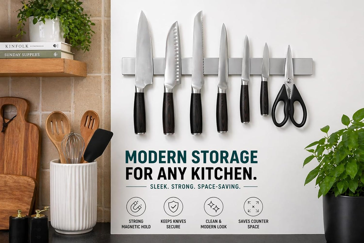 Magnetic Knife Holder 16 Inch Gunmetal – Exclusive Color Stainless Steel Strip, Rack & Bar for Wall or Fridge, No Drill Adhesive Kitchen Organizer, Premium Gift