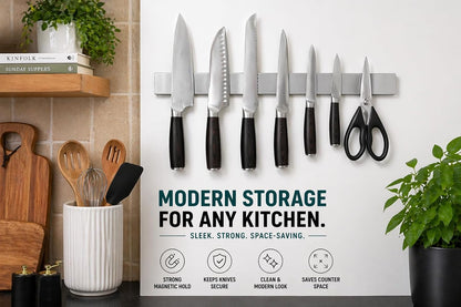 Magnetic Knife Holder 16 Inch Gunmetal – Exclusive Color Stainless Steel Strip, Rack & Bar for Wall or Fridge, No Drill Adhesive Kitchen Organizer, Premium Gift