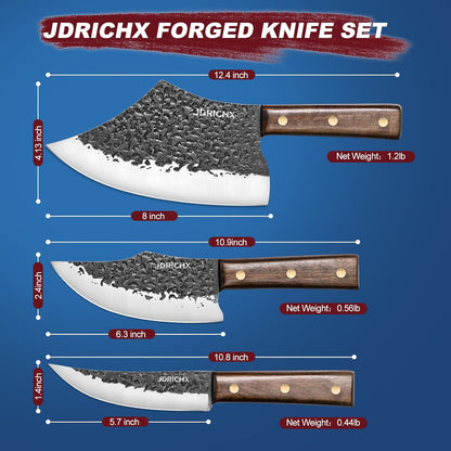 4-Piece Hand Forged Butcher Knife Set with High Carbon Steel | Full Tang Meat Cleaver Set for Bone Cutting, BBQ, Meat Preparation and Outdoor Cooking
