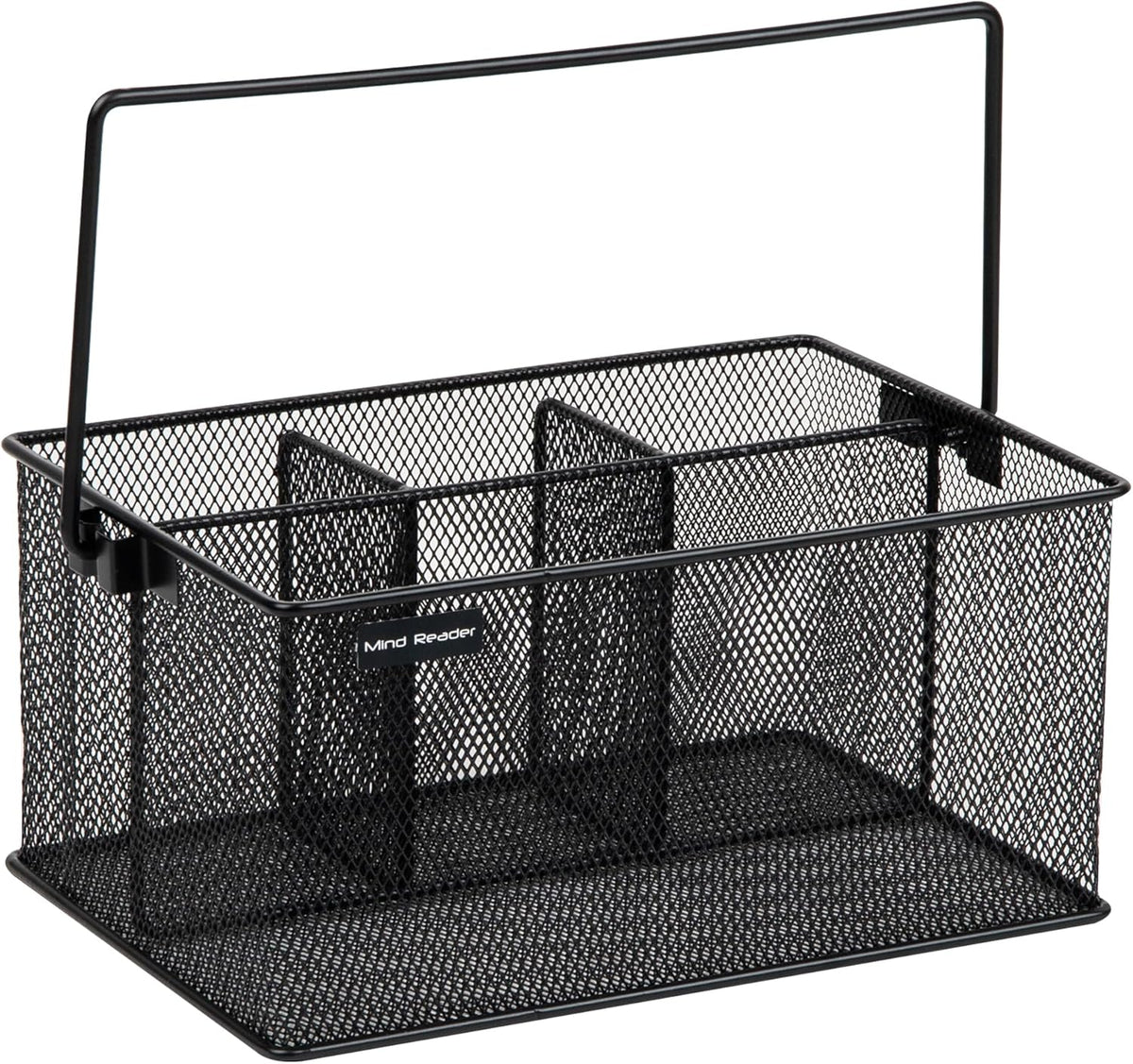 Multi-purpose Storage Caddy with Handle, Desktop Organizer, Cutlery Holder, 4 Compartments, Metal Mesh, Black