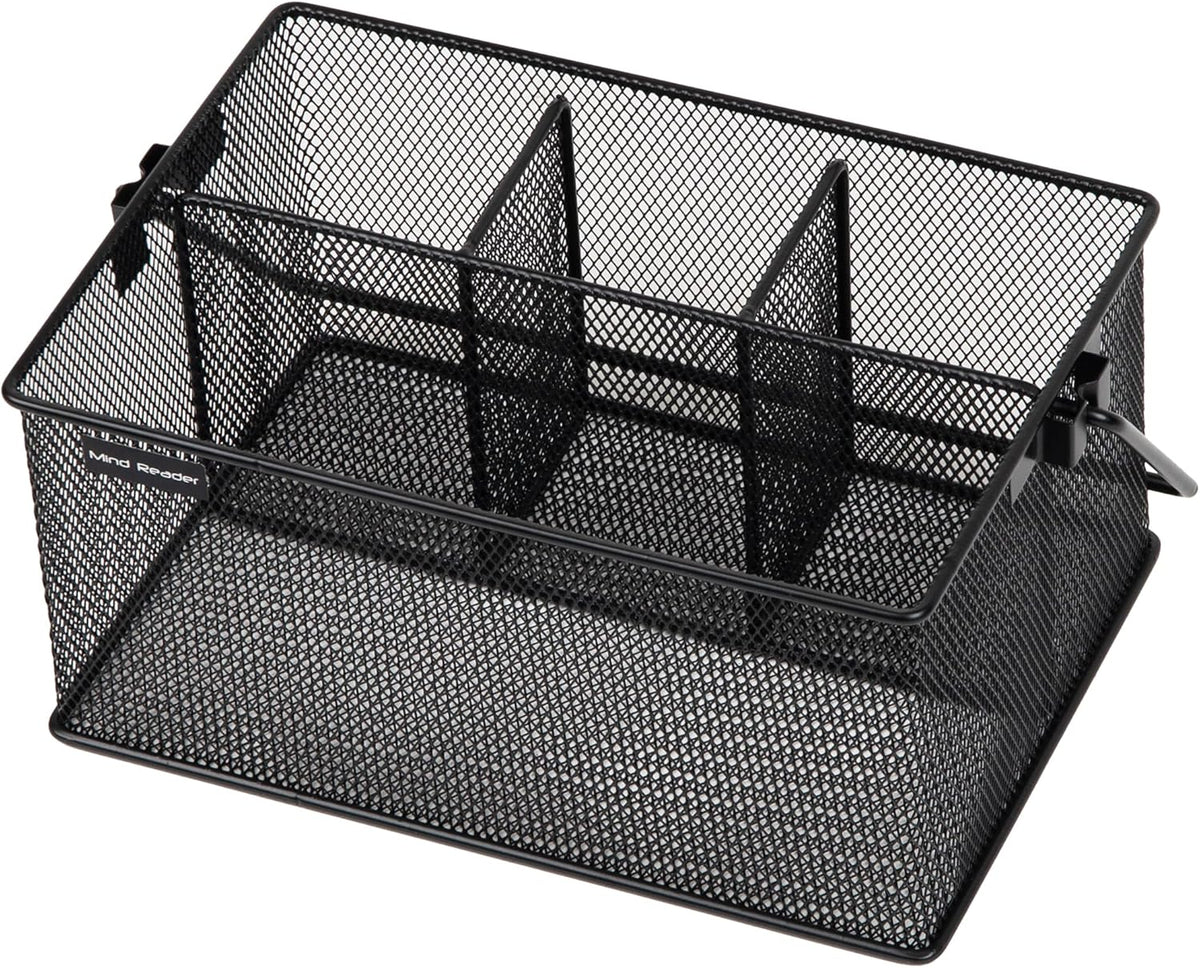 Multi-purpose Storage Caddy with Handle, Desktop Organizer, Cutlery Holder, 4 Compartments, Metal Mesh, Black