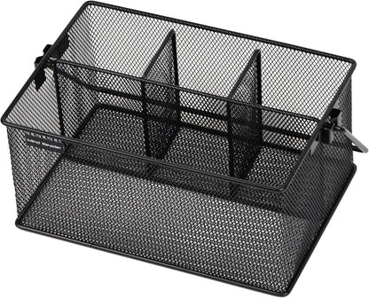 Multi-purpose Storage Caddy with Handle, Desktop Organizer, Cutlery Holder, 4 Compartments, Metal Mesh, Black