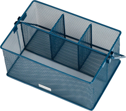 Multi-purpose Storage Caddy with Handle, Desktop Organizer, Cutlery Holder, 4 Compartments, Metal Mesh, Black