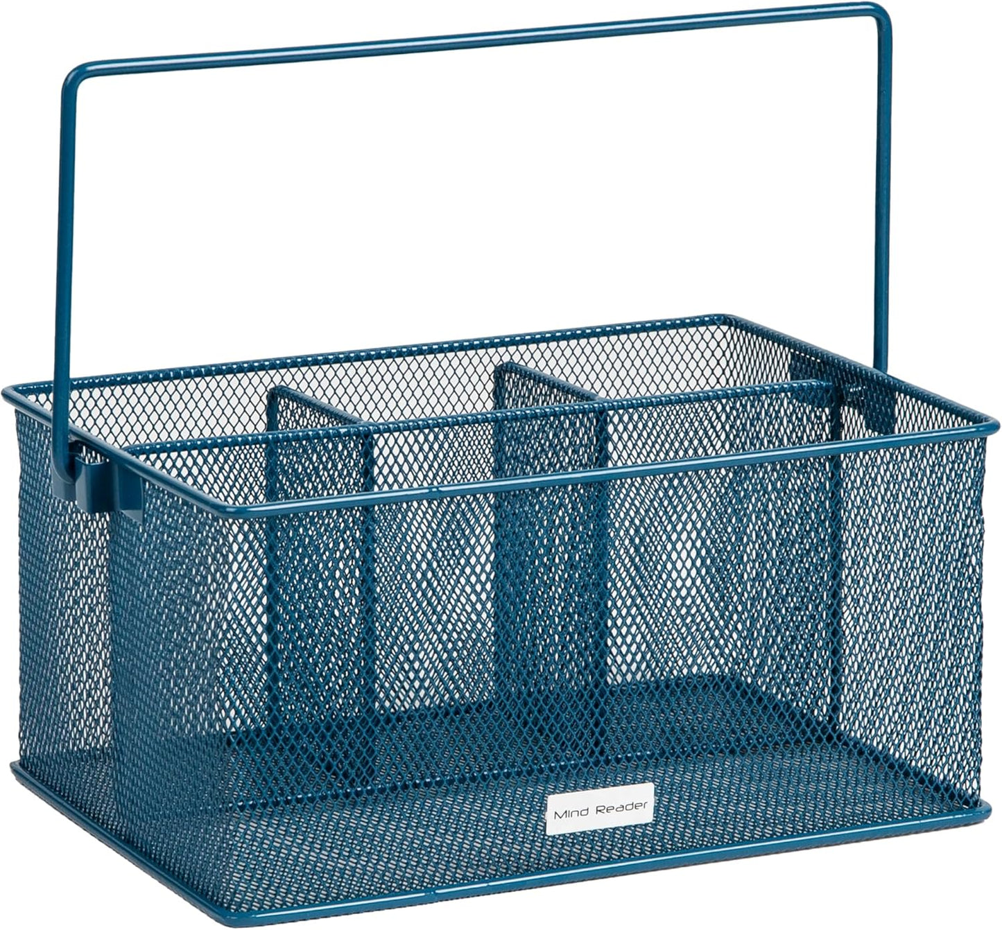 Multi-purpose Storage Caddy with Handle, Desktop Organizer, Cutlery Holder, 4 Compartments, Metal Mesh, Black