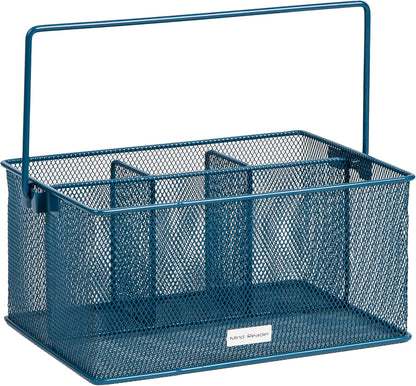 Multi-purpose Storage Caddy with Handle, Desktop Organizer, Cutlery Holder, 4 Compartments, Metal Mesh, Black