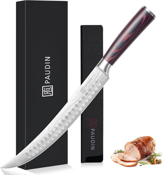 10″ Carving Knife, Curved Brisket Slicing Knife for Meat Cutting | Slicing Knife for Meat & BBQ, Razor Sharp High-Carbon Steel, Ergonomic Handle Design, Gifts For Men