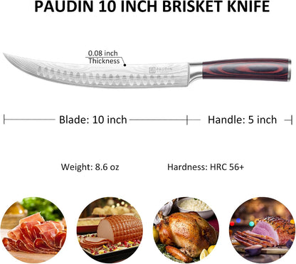 10″ Carving Knife, Curved Brisket Slicing Knife for Meat Cutting | Slicing Knife for Meat & BBQ, Razor Sharp High-Carbon Steel, Ergonomic Handle Design, Gifts For Men