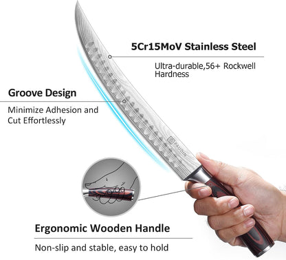 10″ Carving Knife, Curved Brisket Slicing Knife for Meat Cutting | Slicing Knife for Meat & BBQ, Razor Sharp High-Carbon Steel, Ergonomic Handle Design, Gifts For Men