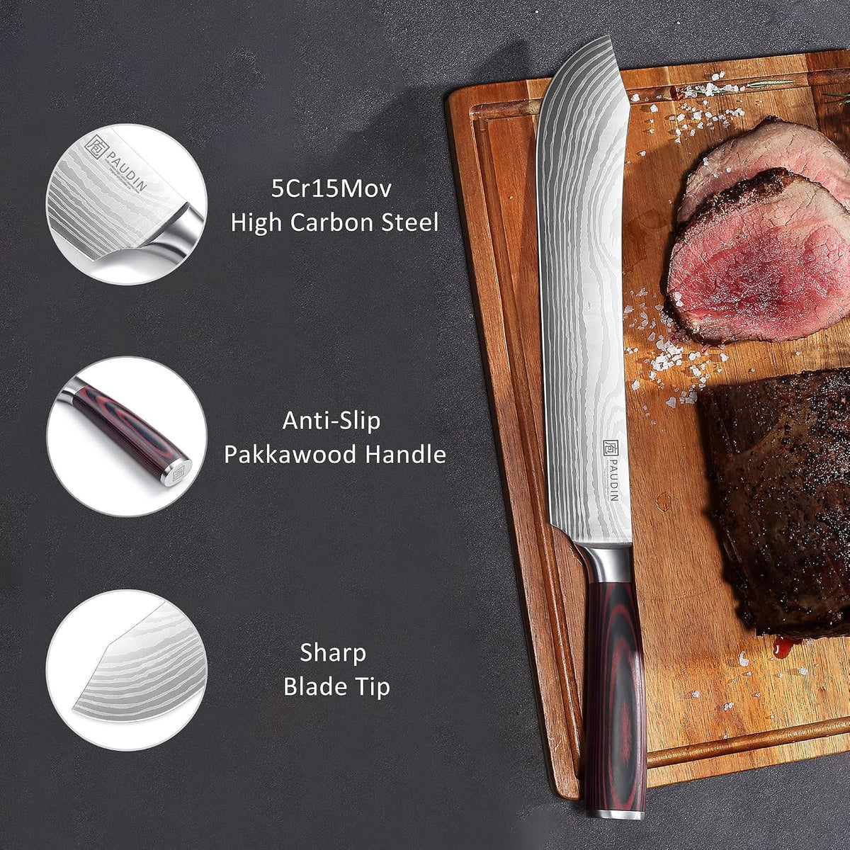 10″ Carving Knife, Curved Brisket Slicing Knife for Meat Cutting | Slicing Knife for Meat & BBQ, Razor Sharp High-Carbon Steel, Ergonomic Handle Design, Gifts For Men