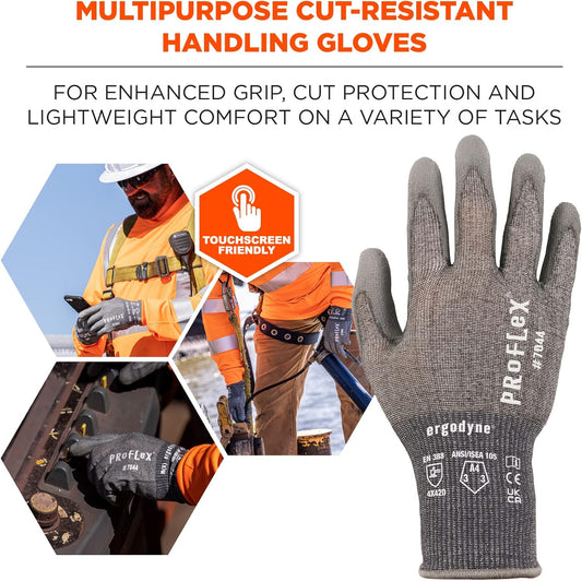 ProFlex 7044 Cut Resistant Work Gloves, ANSI A4, PU Coated Palms for Flexible No Slip Grip. Superior Fit and Feel
