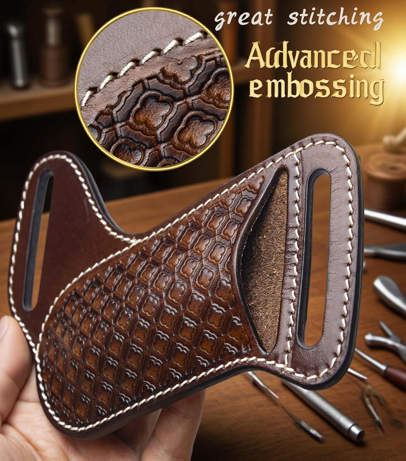 Knife Sheath,Thick Genuine Leather Knife Sheath for Belt,Fits Folding Pocket Knife Sheaths EDC Tool Holster
