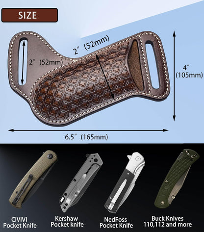 Knife Sheath,Thick Genuine Leather Knife Sheath for Belt,Fits Folding Pocket Knife Sheaths EDC Tool Holster