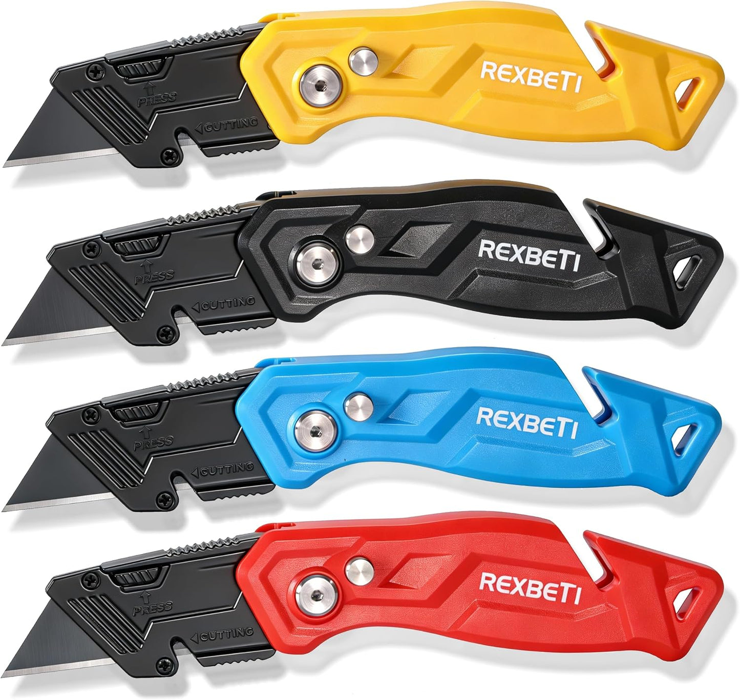 4-Pack Box Cutter Utility Knife, Folding Pocket Knife, 14 Blades | SK2 Black-Coated Anti-Rust Blades, Quick-Change Design, Safety Lock, One-Hand Operation, Folding Design for Cartons and DIY