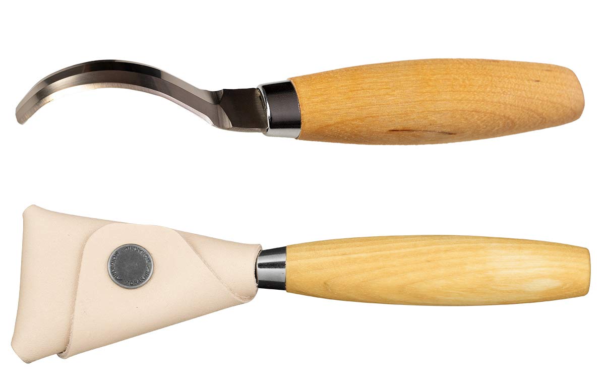 163 Double-Edged Stainless Steel Hook Knife With Leather Sheath For Wood Carving
