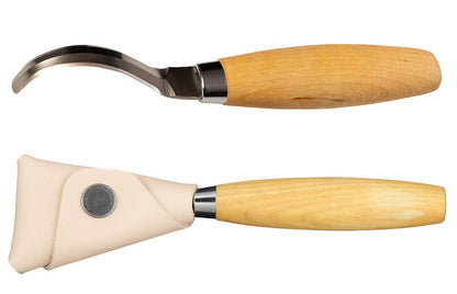 163 Double-Edged Stainless Steel Hook Knife With Leather Sheath For Wood Carving