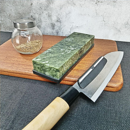 Large Size Polishing Sharpening Stone,Grit 10000# Knife Sharpener Whetstone Final Fine Polishing Natural Green Honing Oilstone for Knives Tools,Cutting Tools 180 * 60 * 30mm with Bamboo Base
