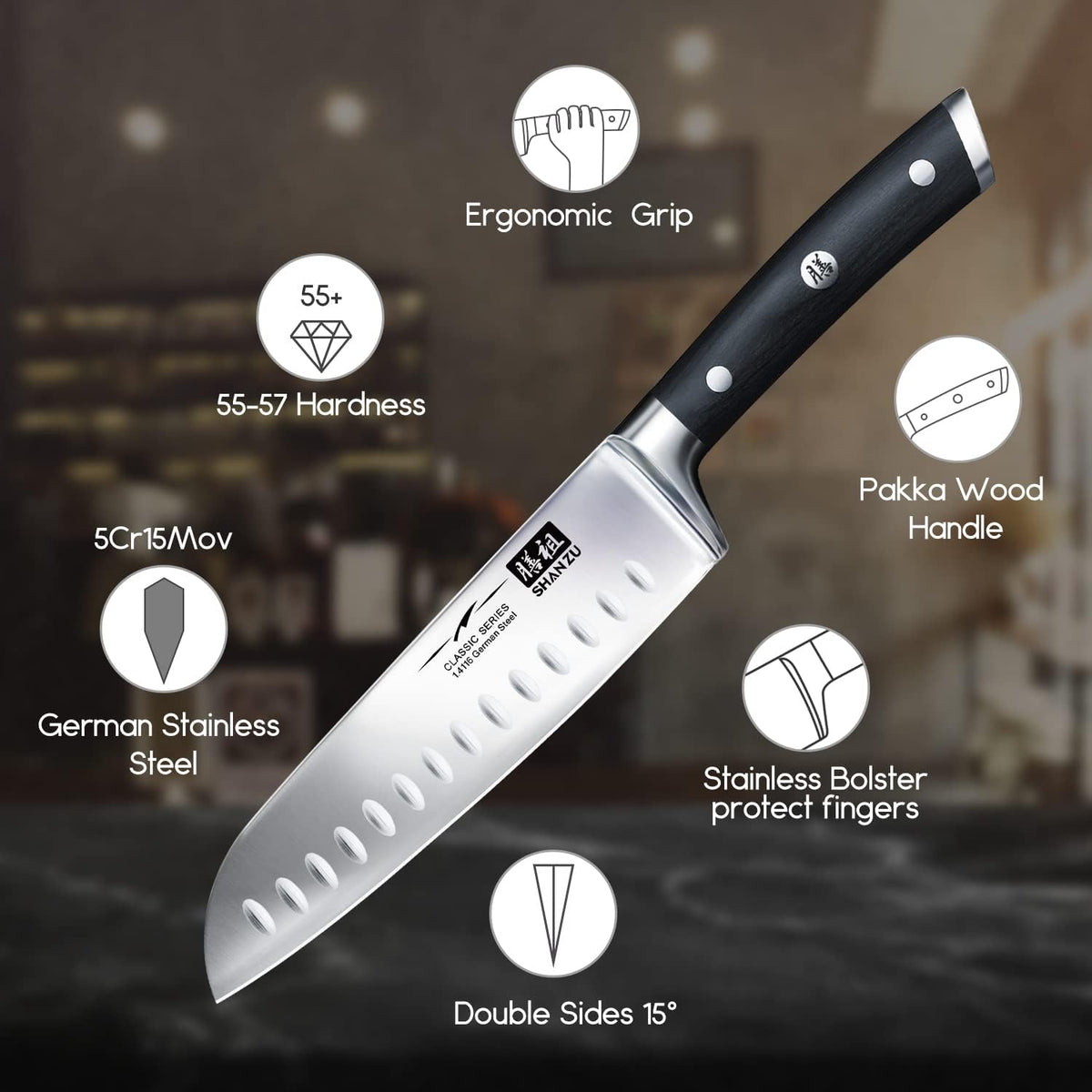 Chef Knife, Santoku Knife, Santoku Chef Knife 7 Inch High Carbon German Steel Chef Kitchen Knife with Gift Box
