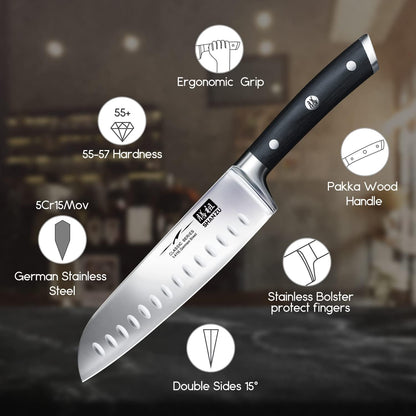 Chef Knife, Santoku Knife, Santoku Chef Knife 7 Inch High Carbon German Steel Chef Kitchen Knife with Gift Box