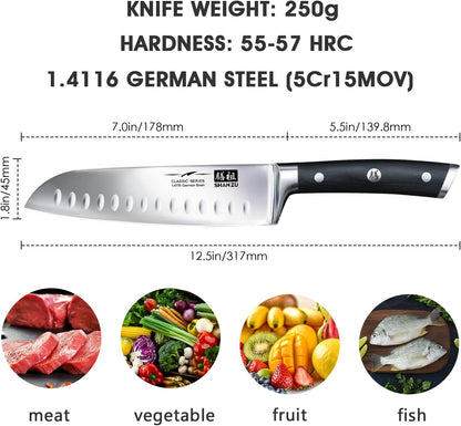 Chef Knife, Santoku Knife, Santoku Chef Knife 7 Inch High Carbon German Steel Chef Kitchen Knife with Gift Box