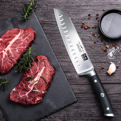 Chef Knife, Santoku Knife, Santoku Chef Knife 7 Inch High Carbon German Steel Chef Kitchen Knife with Gift Box