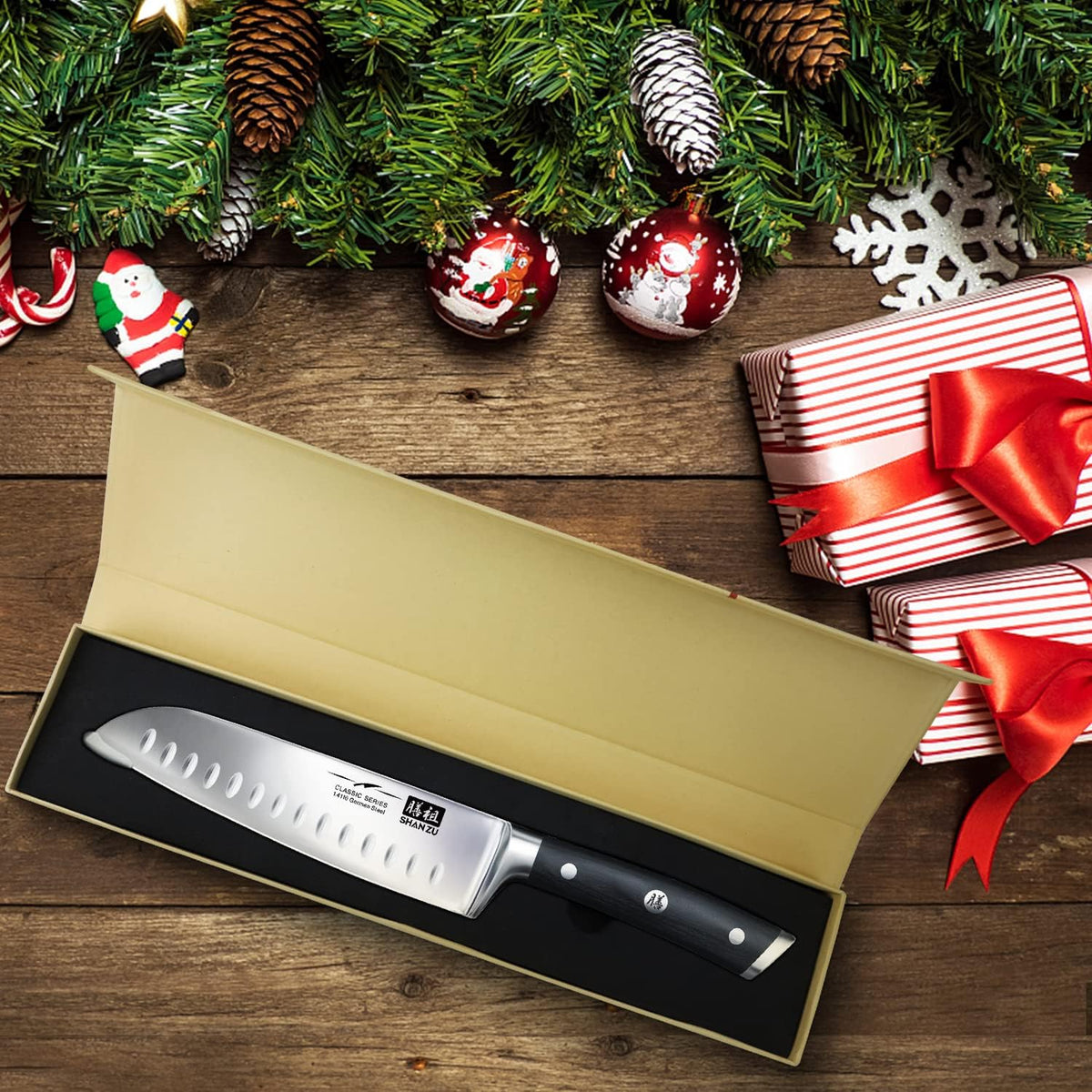 Chef Knife, Santoku Knife, Santoku Chef Knife 7 Inch High Carbon German Steel Chef Kitchen Knife with Gift Box