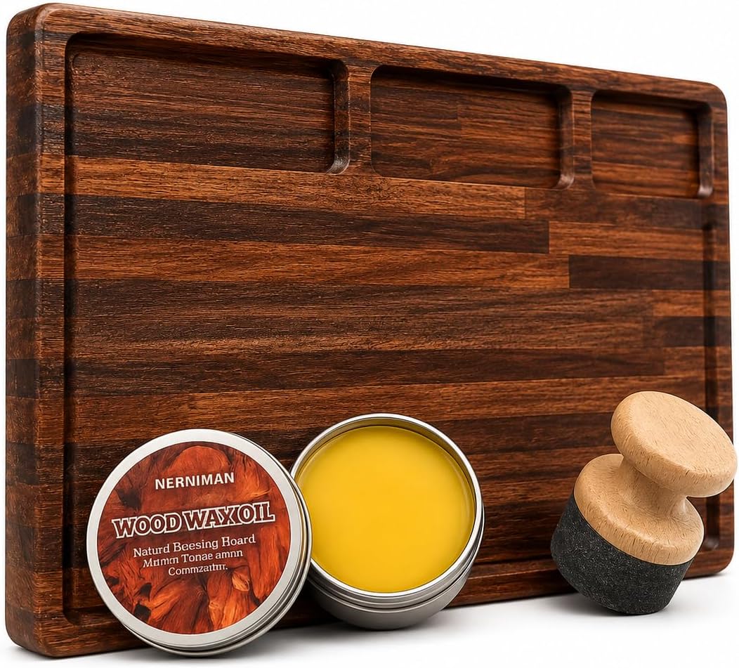 Walnut Cutting Board for Kitchen - Large Wooden End Grain Chopping Board with Handle & Groove - Wood Butcher Block - Double-Sided Charcuterie Serving Tray for Meat, Cheese & More - 16.4”x12.4”x1”